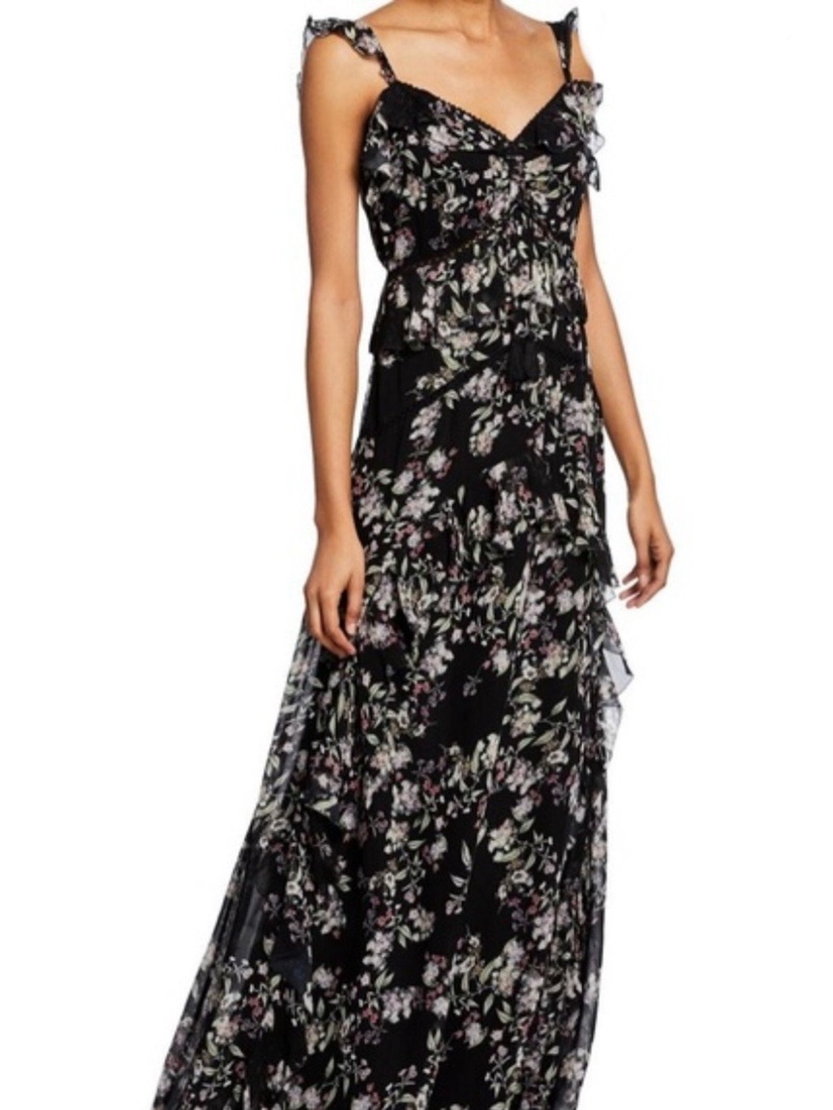 Love Sam Woodstock Black Floralruffled Dress, Size Small